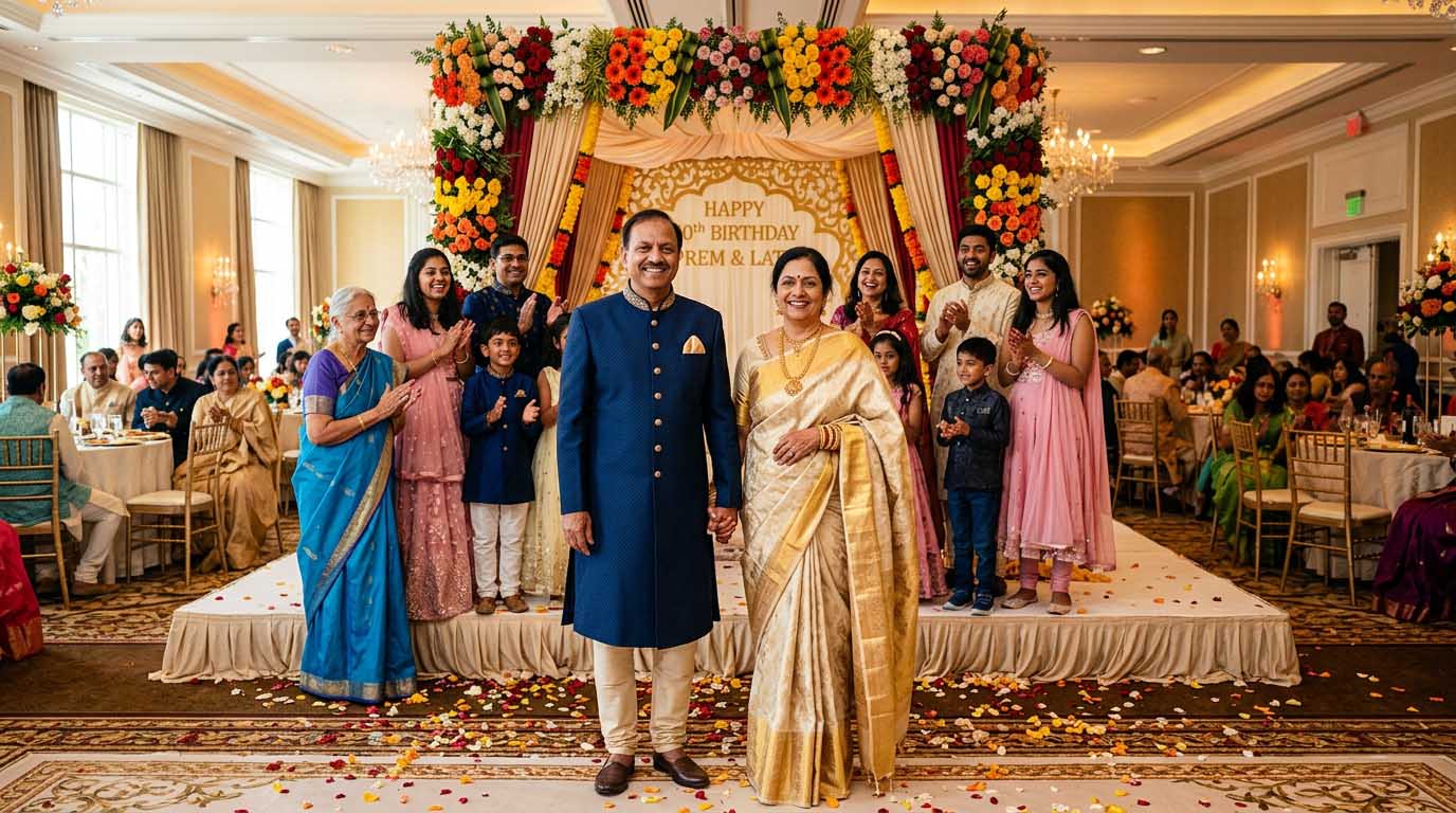 Affordable 50th birthday celebration Chennai with elegant decorations and family gathering