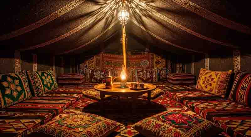 Arabian Tent Chennai setup with draped fabric, lanterns, and floral decor for an outdoor wedding