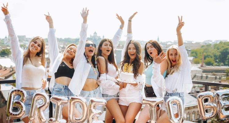 Bachelorette party planning Chennai with friends celebrating at trendy venue