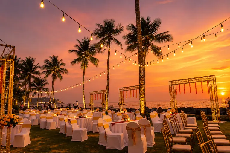 Beach Paradise Collection India coastal wedding setup with ocean backdrop