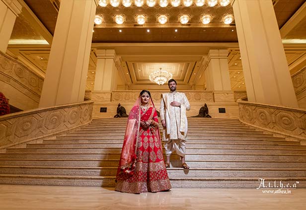 Bengali bride and groom posing together after wedding ceremony