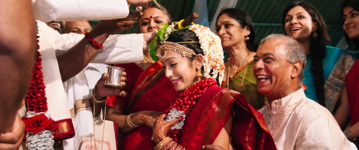 Traditional Brahmin wedding ceremony setup in Chennai with decorated mandap and budget planning documents