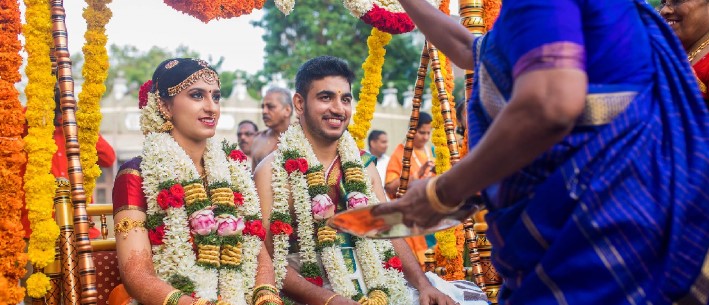 Traditional Brahmin wedding ceremony in Chennai with sacred fire and vedic rituals