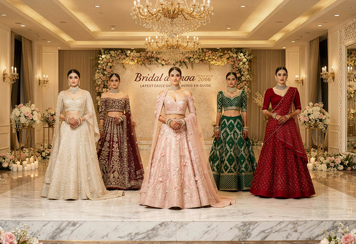 Collection of sustainable luxury fabrics used in 2026 bridal lehengas