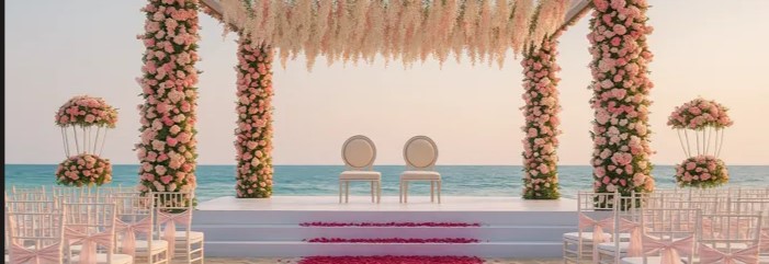 Budget wedding venues for 2000 guests in Chennai decorated with marigold garlands and traditional Tamil wedding setup