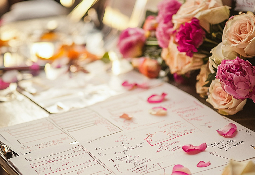 Wedding planner evaluating vendor proposals with detailed comparison charts