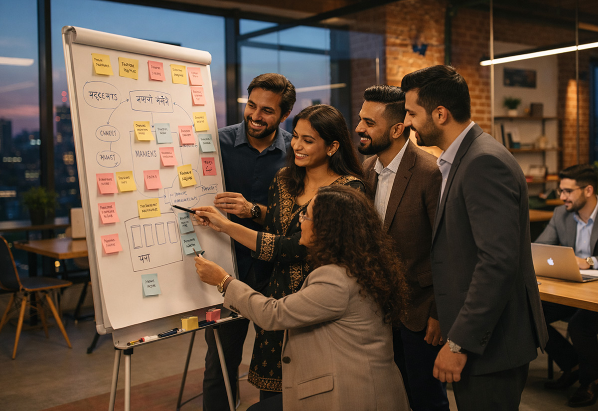 Vendor coordination meeting for corporate event planning