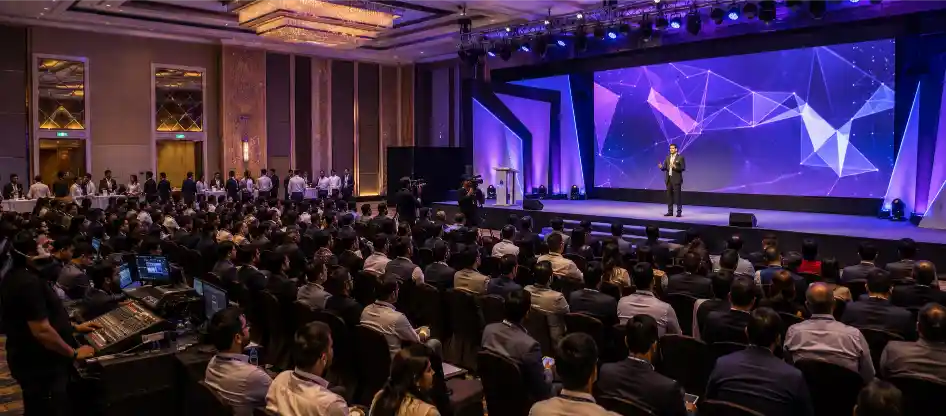 Corporate summit planning in India with professional conference setup and delegate engagement
