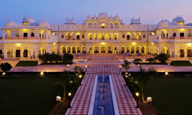 Elegant destination function at Laxmi Vilas palace with ornate architecture and beautiful gardens