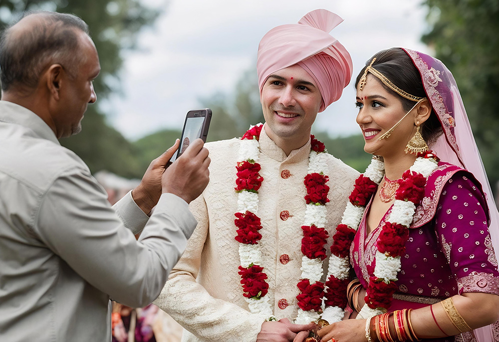 Various wedding technology categories displayed on smartphone screens