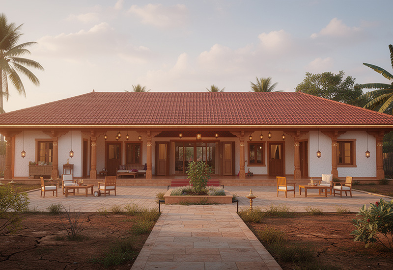 Rustic farmhouse venue with traditional Tamil architecture and modern amenities