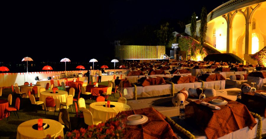 Elegant palace wedding decor with traditional Indian motifs and royal color schemes