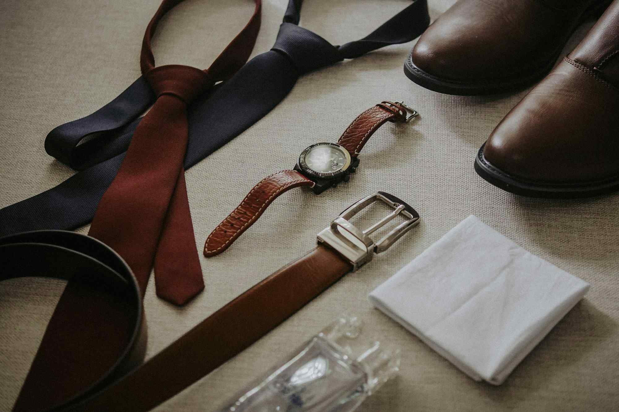 Premium leather shoes and matching belts for groom wedding attire