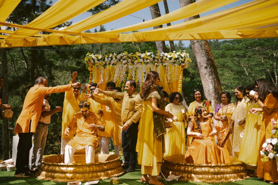 Haldi Cost Breakdown Chennai ceremony setup with traditional decor and pricing elements