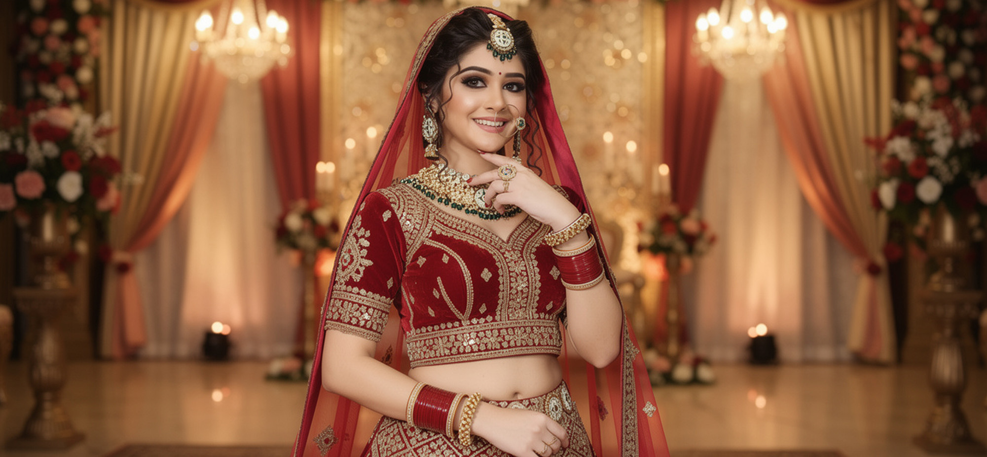 Bride getting makeup done with beauty products and cost breakdown overlay