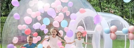 Kids Party Bubble Effects Chennai — children playing with colourful bubbles at an outdoor birthday celebration