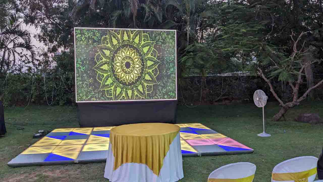 LED wall rental Chennai setup at a grand wedding reception with vibrant visuals