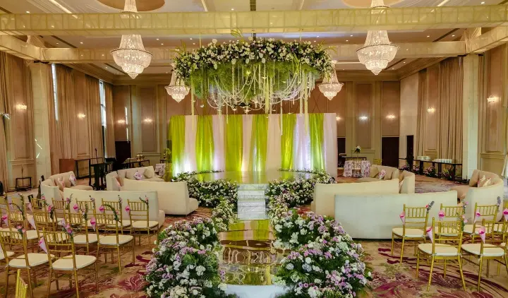 Luxury Ballroom Collection featuring elegant chandeliers, marble columns, and premium wedding reception setup
