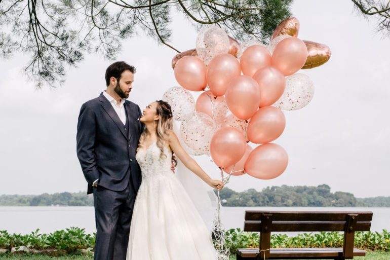 Beautiful pre-wedding outfits and props arranged for photoshoot