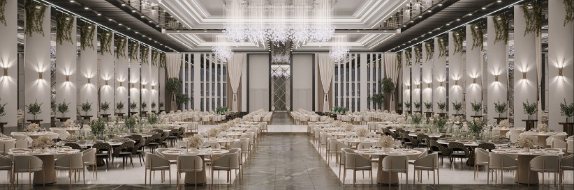 Elegant premium wedding hall decorated for 300 guests celebration in Chennai