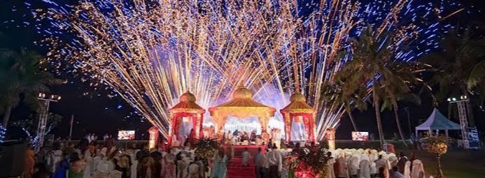 Reception Fireworks Chennai — colourful aerial burst display lighting up a Chennai wedding venue at night