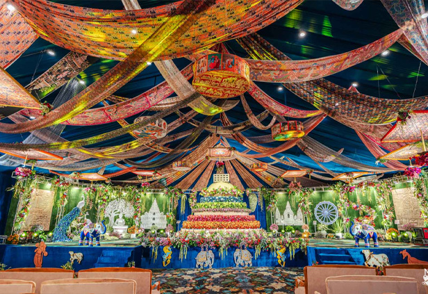 Elegant Indian wedding reception with traditional and modern theme elements