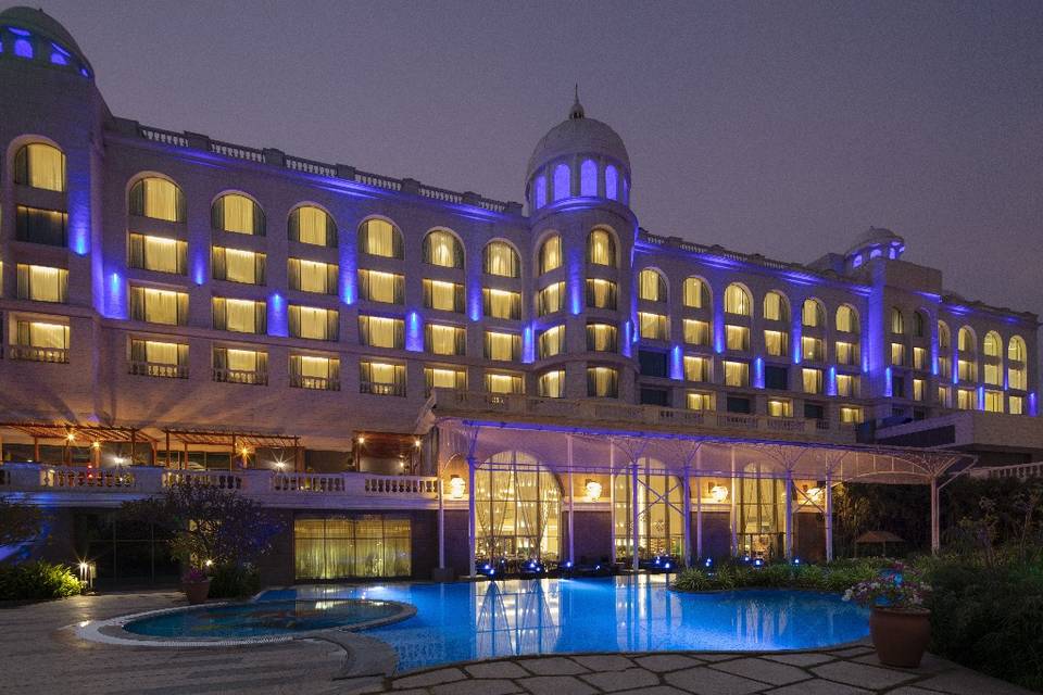 Elegant wedding setup at Radisson Blu Mysore with traditional Karnataka architecture