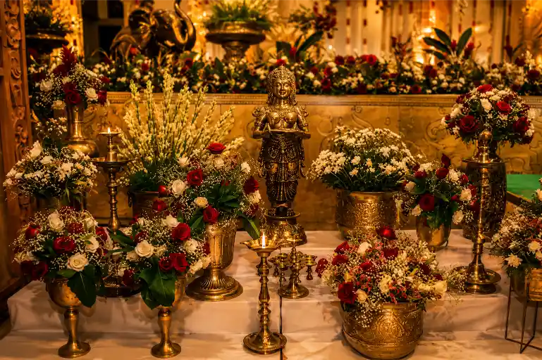 What are the key rituals in a traditional temple marriage?