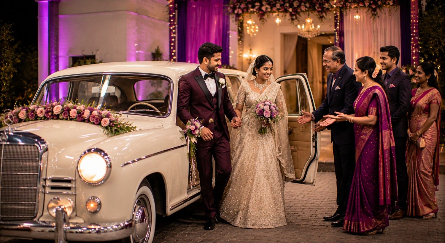 Classic Vintage Car Wedding Entry