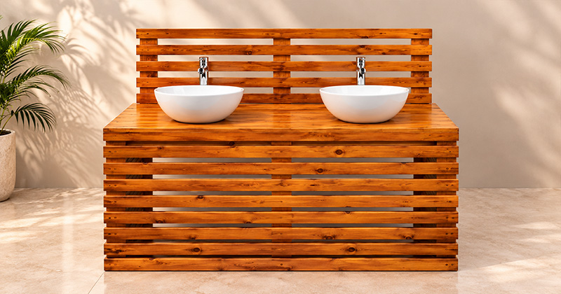 Fancy Wooden Two-Tap Handwash Stations with Plumbing - 2 Nos - Impress Decors