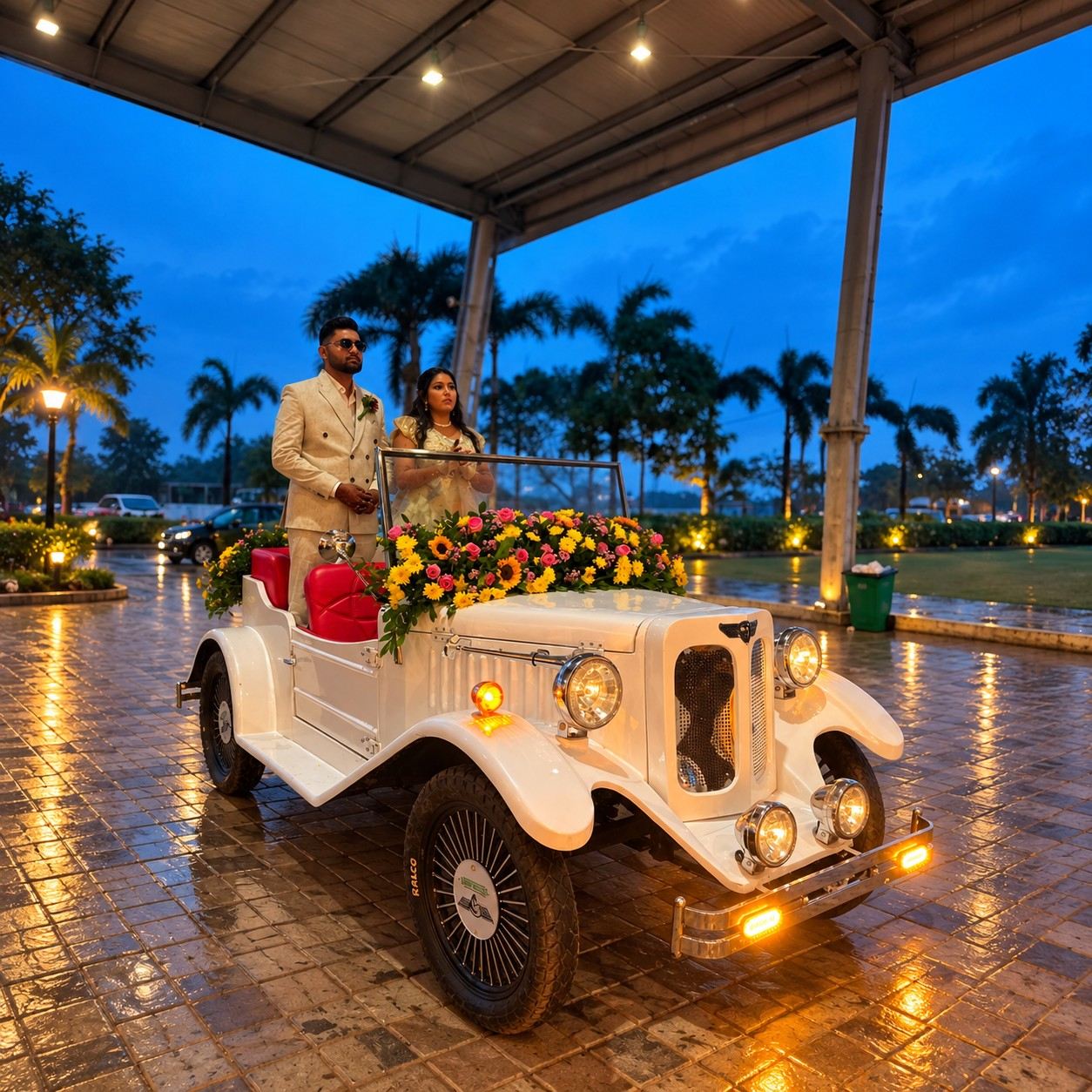White Vintage Electric Car Entry