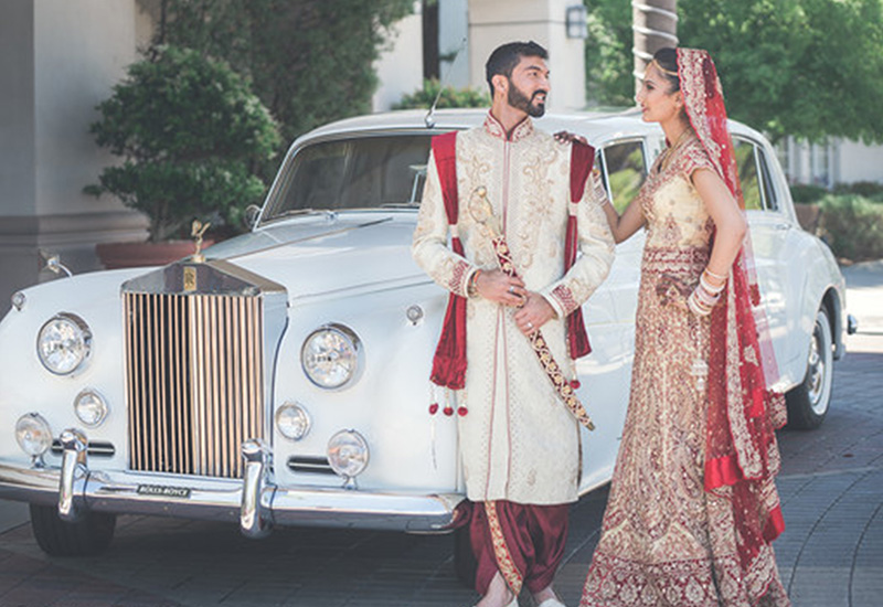 Classic Rolls-Royce Silver Shadow decorated for Indian wedding