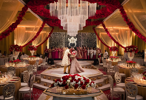 Various themed wedding entertainment setups showing royal, modern, and traditional celebration styles