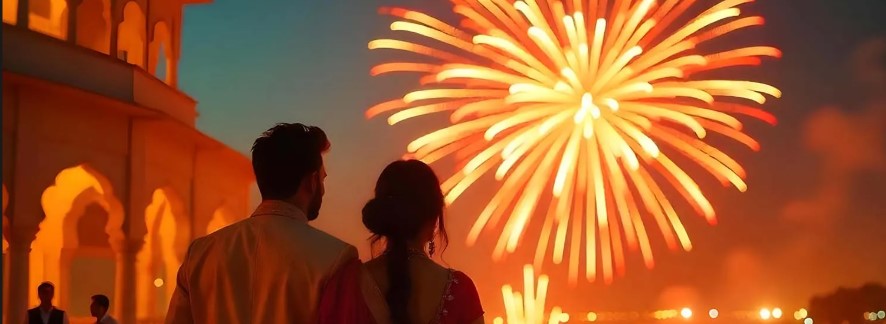 Stunning wedding fireworks Chennai display lighting up the night sky at a South Indian wedding venue