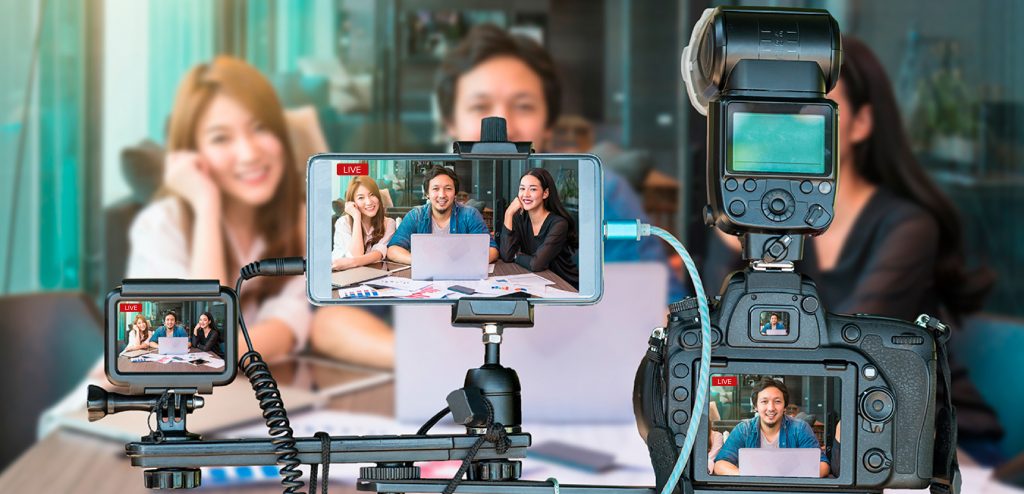 Professional wedding live streaming setup with cameras and equipment