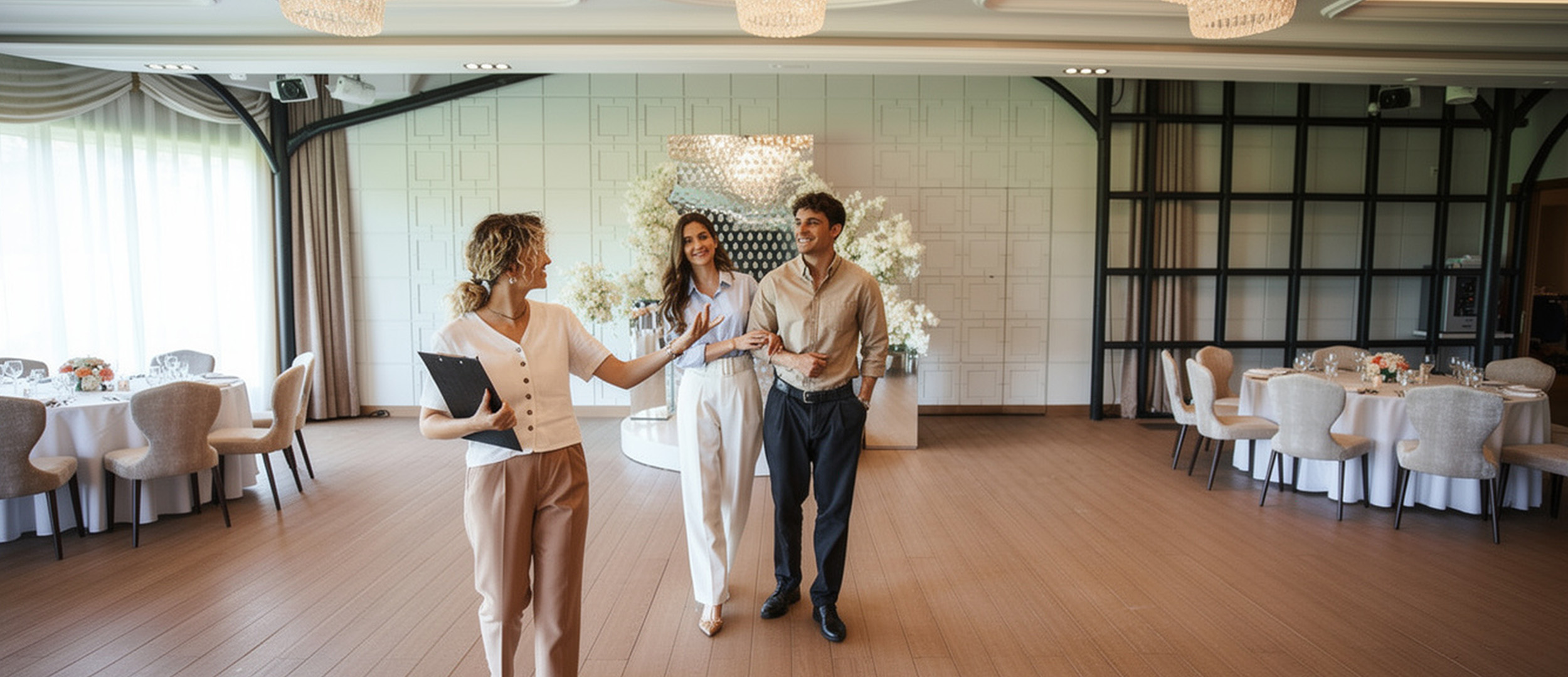 Bride and groom comparing wedding planning options with professional planner and DIY checklist