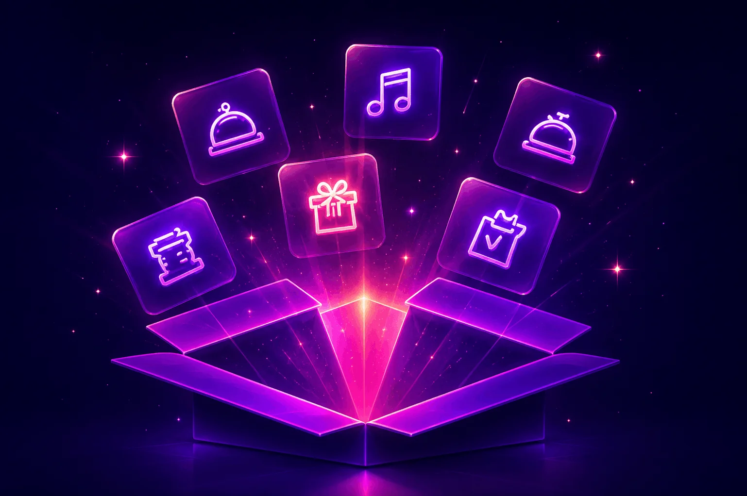 Celebration categories bursting out of a gift box